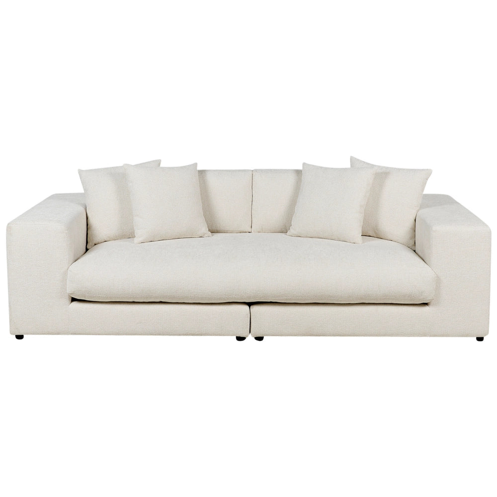 Divano 3 posti in tessuto di poliestere bianco sporco 240 cm x 120 cm x 61 cm con schienale e braccioli soggiorno moderno