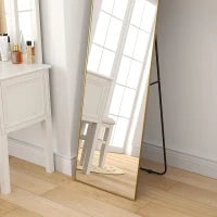Grande Specchio a Figura Intera Rettangolare, 50 x 160 cm, Specchio da Terra, da Parete o Appoggiato al Muro, Dorato