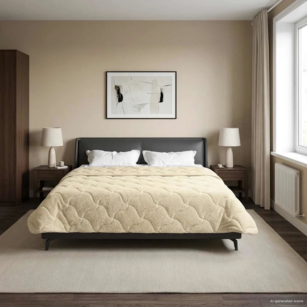 Duvet Invernale Crema 220 x 260 cm Microfibra e Fleece Teddy 42026371