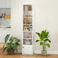 Libreria a 7 Livelli in Stile Moderno con Ripiani Aperti e Anta 40x30x180 cm Bianco