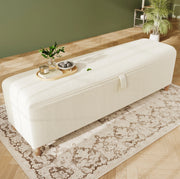 Panca da letto 165x38x46 cm con spazio contenitore idraulico in velluto a coste e legno beige
