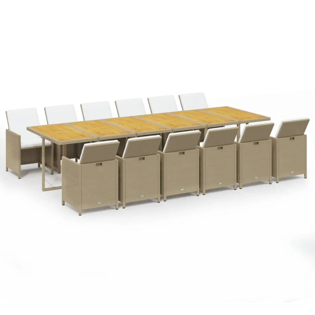 Set da Pranzo per Giardino 13pz con Cuscini in Polyrattan Beige cod mxl 38610