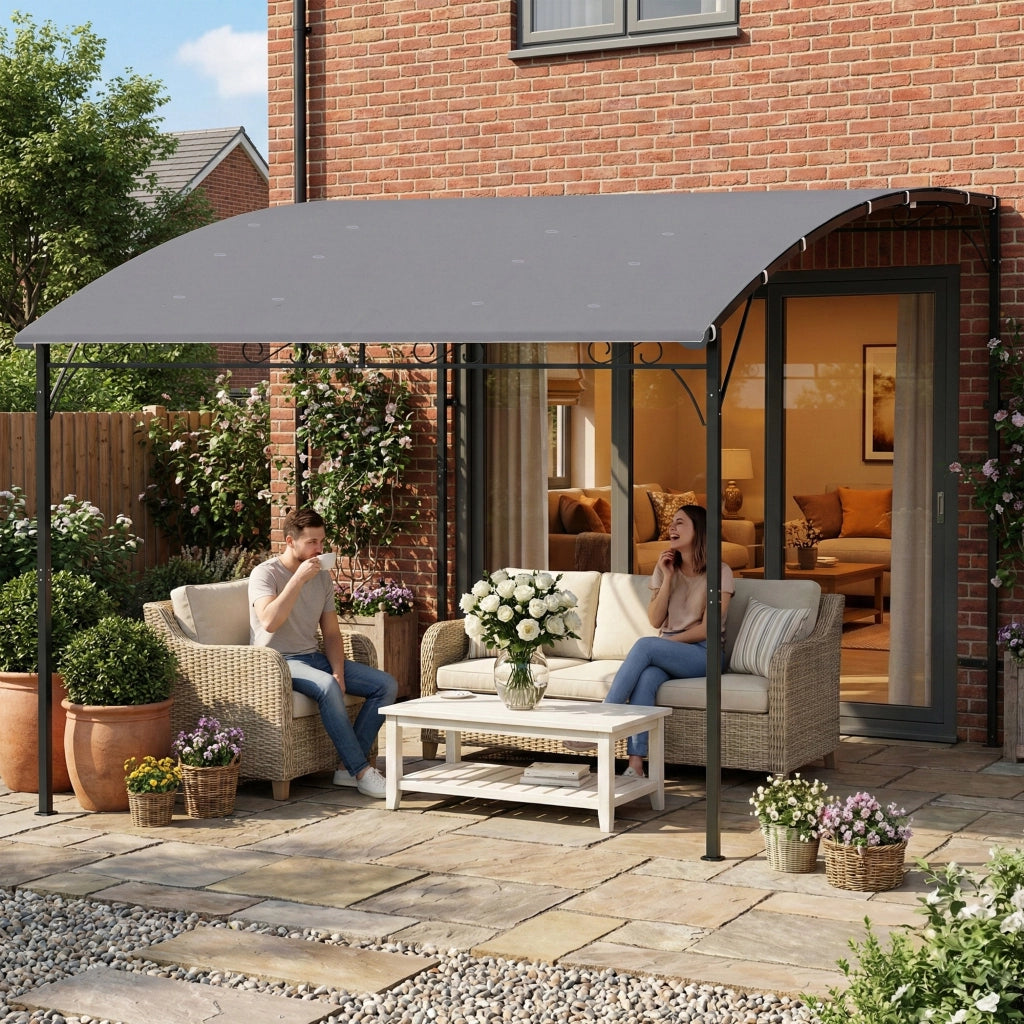 Gazebo Pergola con 16 Fori di Drenaggio, in Metallo e Poliestere, 3.8x2.8 m, Grigio