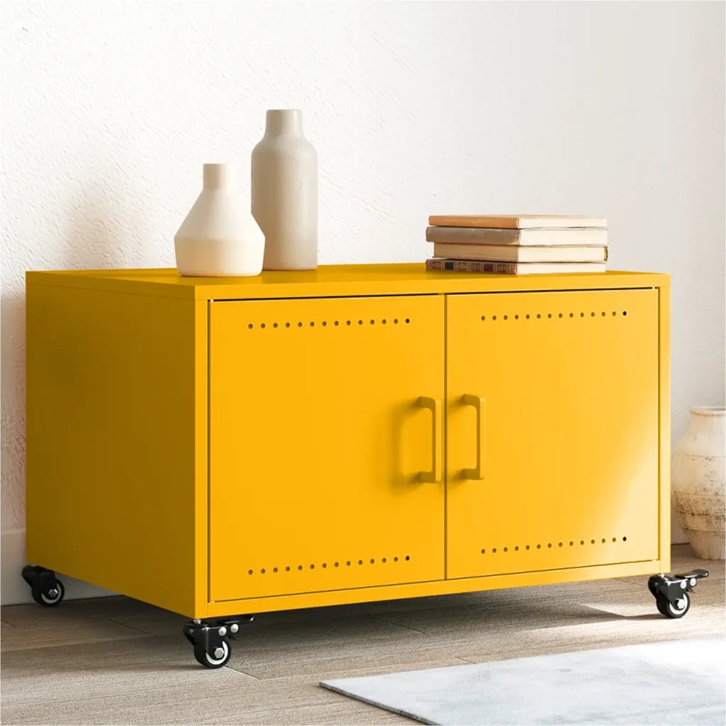 Tavolino Giallo Senape 68x50x43,5 cm Acciaio Laminato a Freddo 846689
