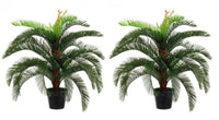Set 2 Piante Artificiali Palma 80x80x100 cm in Plastica con Vasi Verde