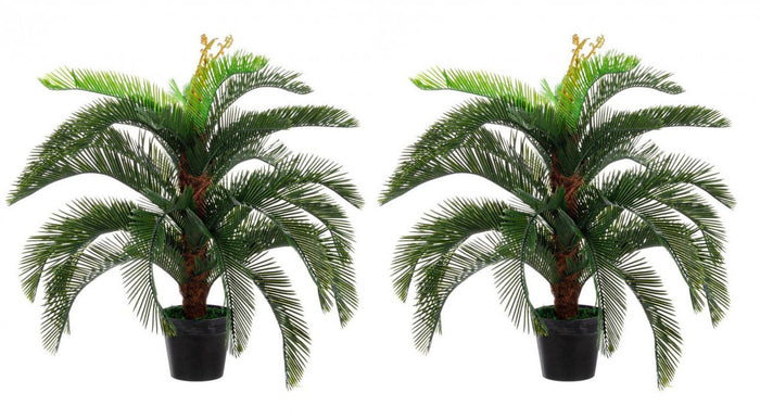Set 2 Piante Artificiali Palma 80x80x100 cm in Plastica con Vasi Verde
