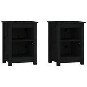 Set di 2 Comodini | Armadio da Notte | Mobiletto da notte Neri 40x35x55 cm in Legno Massello di Pino