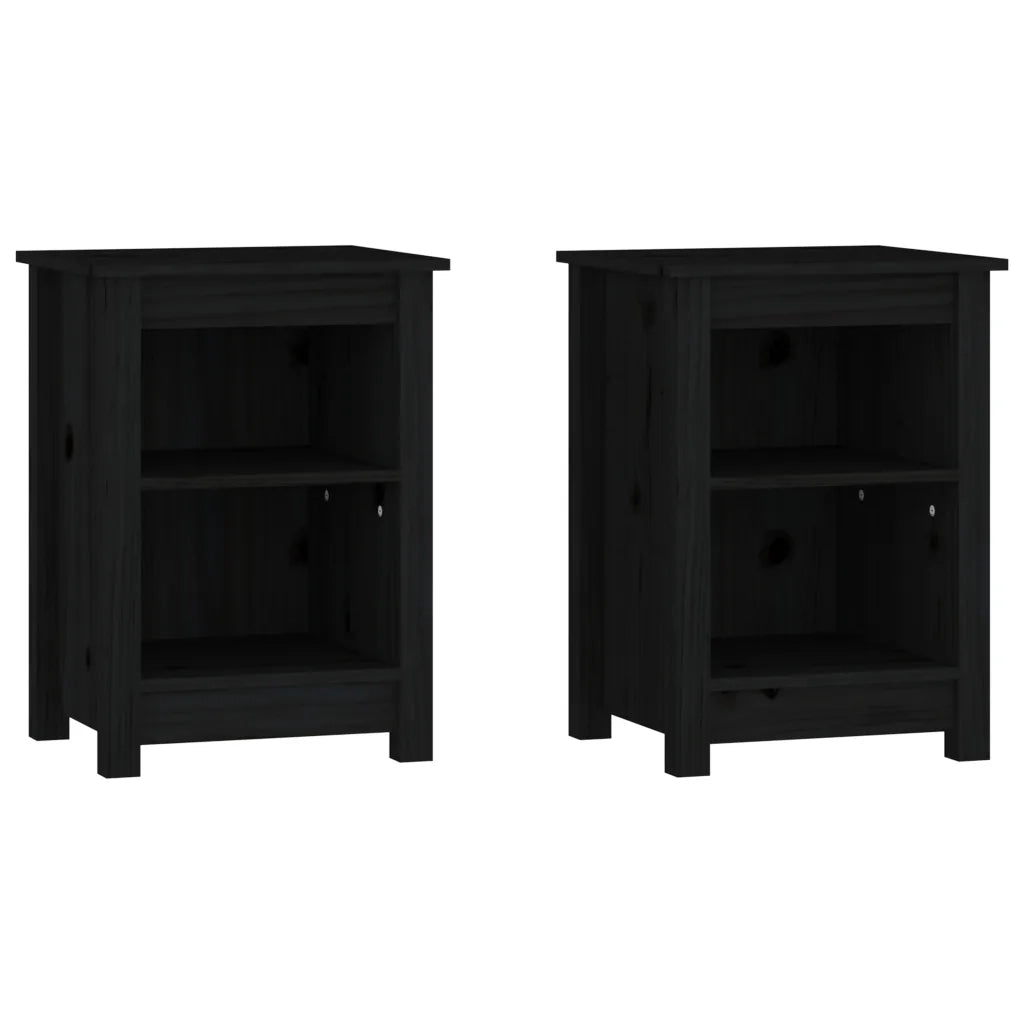 Set di 2 Comodini | Armadio da Notte | Mobiletto da notte Neri 40x35x55 cm in Legno Massello di Pino
