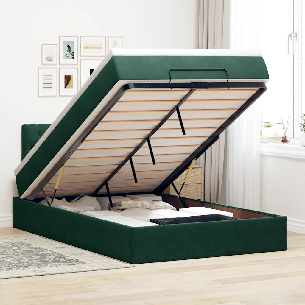 vidaXL Pouf Letto con Materasso e LED Verde Scuro 120x190cm in Velluto