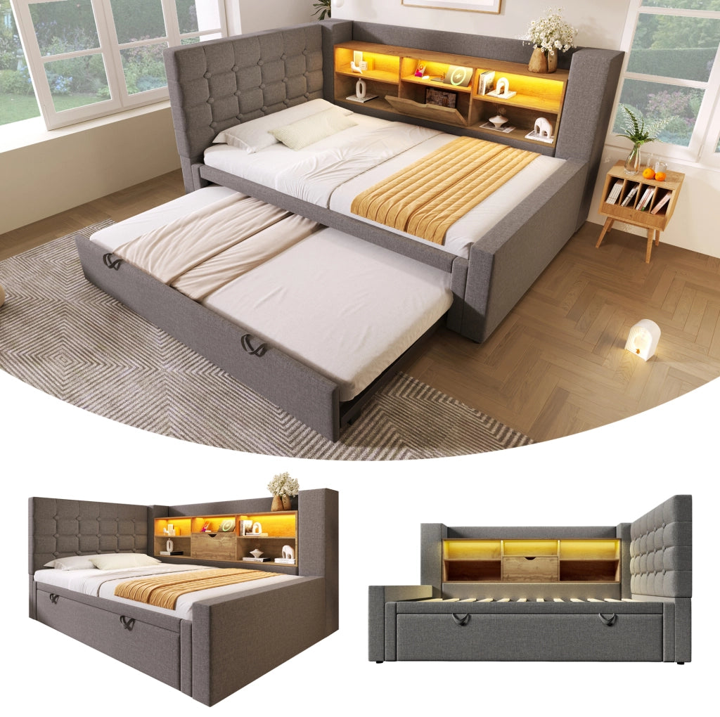 Letto singolo estraibile 90x200 cm con LED e ricarica