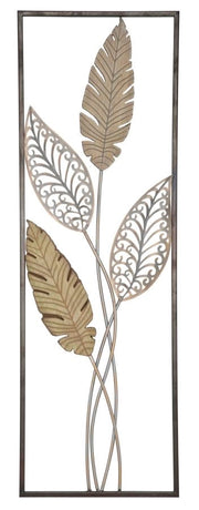 Pannello e Legno Foglie 30,5x1,90x91 cm in Ferro e MDF Oro e Argento