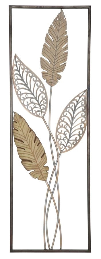Pannello e Legno Foglie 30,5x1,90x91 cm in Ferro e MDF Oro e Argento