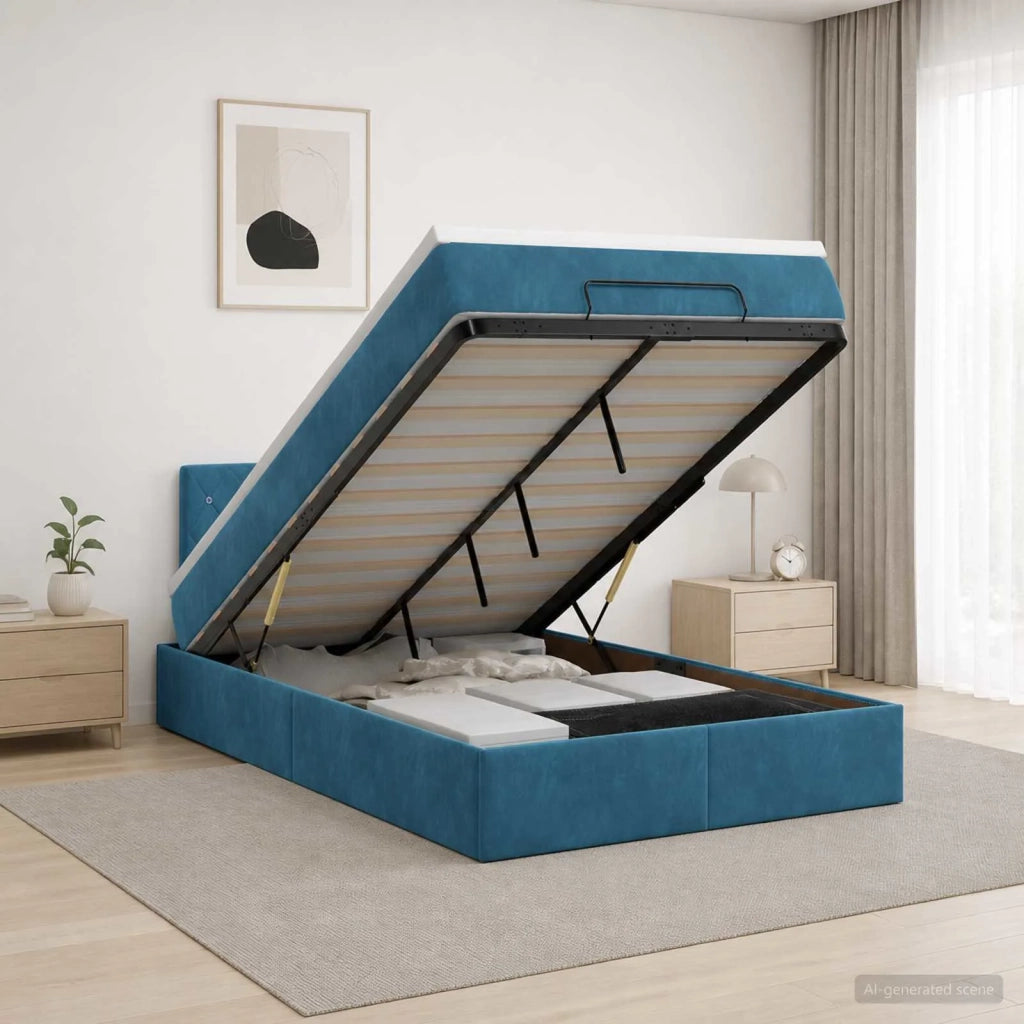 Letto ottomano con materasso Blu Scuro 120 x 200 cm Velluto 3457645