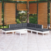 Set Divani da Giardino 8 pz con Cuscini Bianchi Legno di Pino 3096329