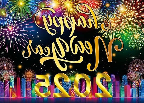 Achimede di Festa di Capodanno 2025 - Città Decorazione di Festa di Capodanno - Decorazione di Vacanza Invernale - Accessori per Foto - 7x5FT