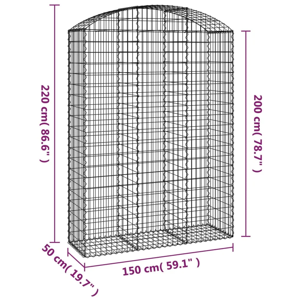Cesto gabbione recinzione a gabbia muro di contenimento ad arco 150 x 50 x 200/220 cm ferro zincato argento 02_0039985