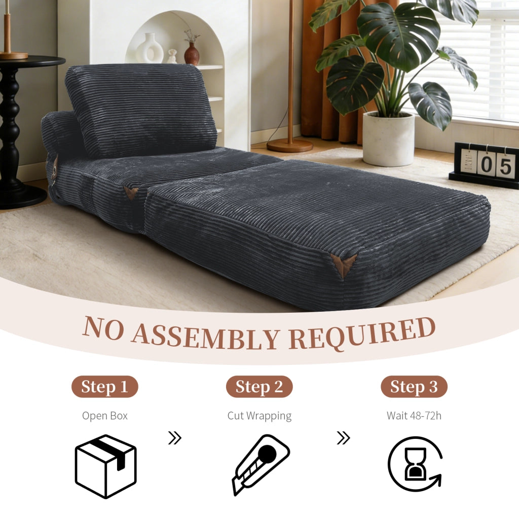 Divano letto monoposto pieghevole in flanella grigio con design compatto per piccoli spazi e relax quotidiano