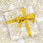 Papier per Cadeau con Disegno di Rose d'Oro - Carta per Regali Bianca - 6 Fogli - Qualità Premium