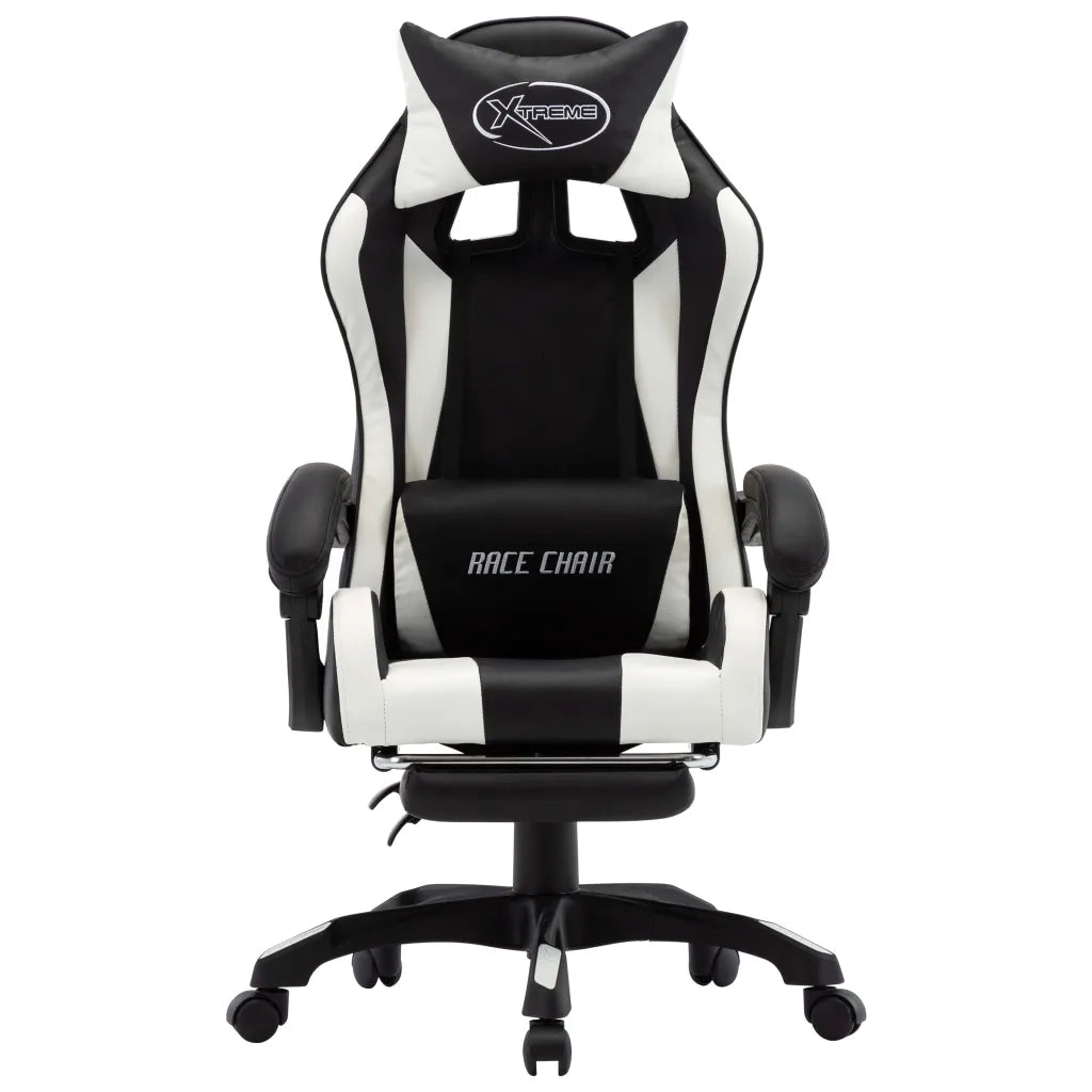 Sedia da Ufficio | Sedia da Gaming con Poggiapiedi Bianca e Nera in Similpelle