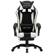 Sedia da Ufficio | Sedia da Gaming con Poggiapiedi Bianca e Nera in Similpelle