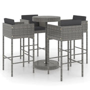Set da Bar da Giardino 5 pz | Set Salotto da Giardino con Cuscini in Polyrattan Grigio
