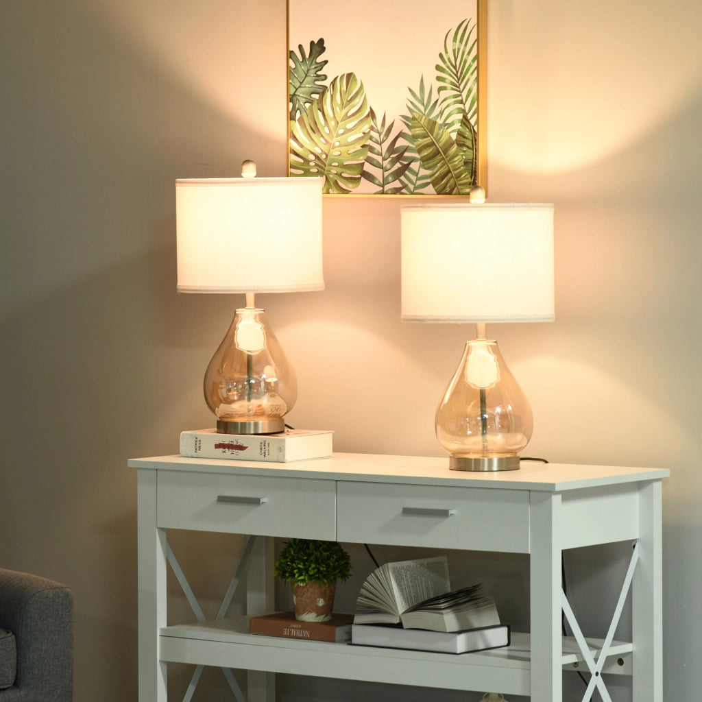 Lampada da tavolo con paralume in lino e gambo in vetro ¨C Minimal ¨C Bianco