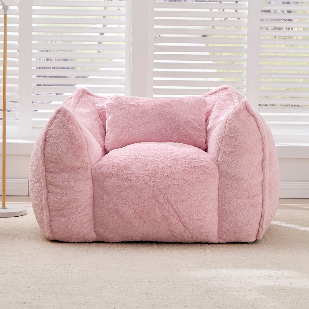 Fauteuil pouf ergonomico in pelliccia sintetica con imbottitura in schiuma, per soggiorno e camera da letto, rosa