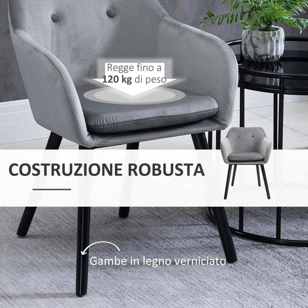 Set di 2 Sedie per Sala da Pranzo con Braccioli Imbottite e in Velluto, 54x56x74cm, Grigio