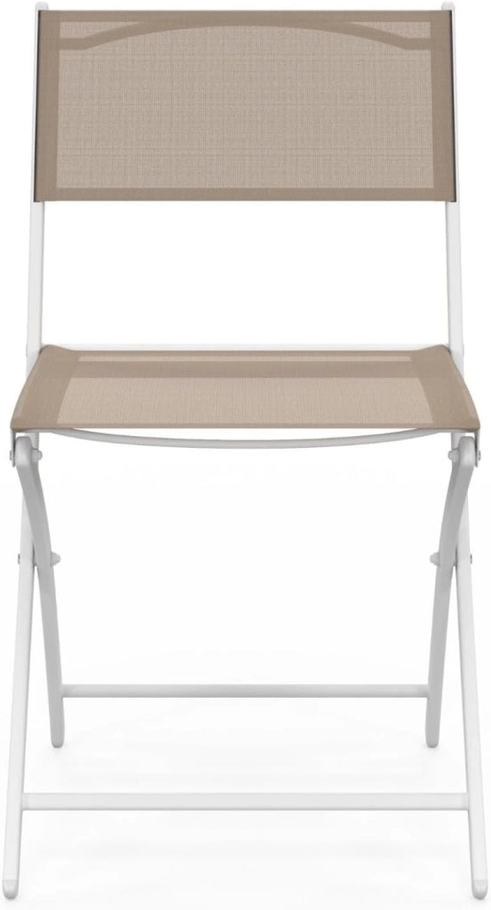 Set di 6 sedie da giardino pieghevoli Bastia metallo e textilene bianco e beige