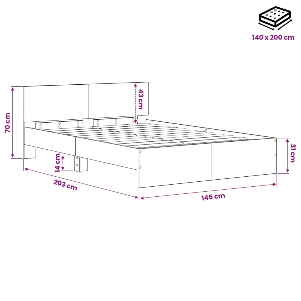Struttura letto con testata Legno antico 140 x 200 cm 3445774