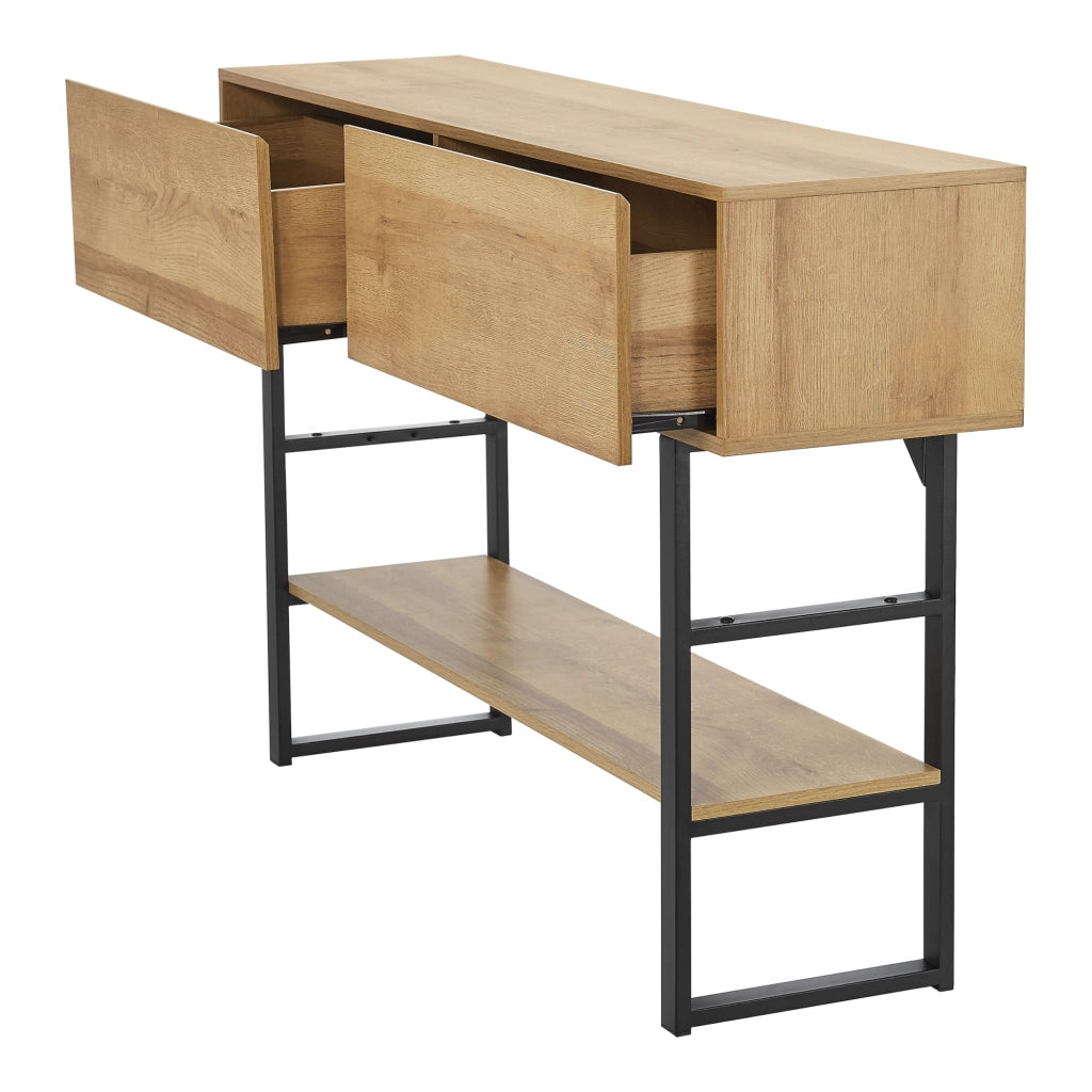 Tavolo Consolle Varberg con Cassetti e Ripiano 75 x 120 x 30 cm - Effetto Rovere [en.casa]