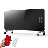 Termoconvettore elettrico in vetro temperato 2000W, controllo Wi-Fi e telecomando, Display LED, IP24