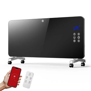 Termoconvettore elettrico in vetro temperato 2000W, controllo Wi-Fi e telecomando, Display LED, IP24