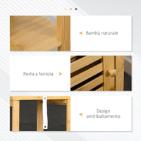 Armadietto Bagno 1 Anta 2 Ripiani 32,9x29,9x120 cm in Bambù Legno Naturale
