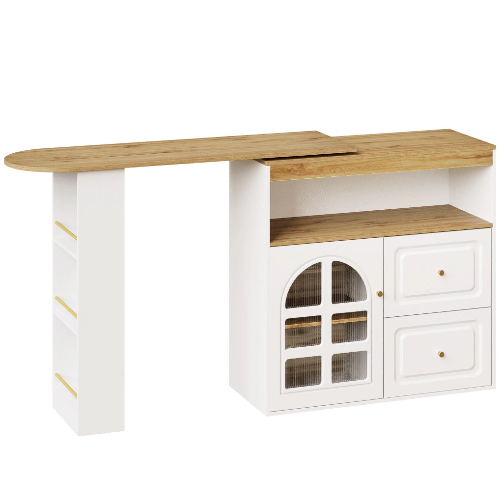 TAVOLO ALTO Girevole 138-204x39x104 cm MDF Bianco con 2 Cassetti