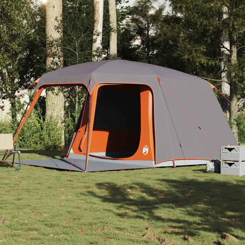 Tenda da Campeggio con Portico 5 Persone-Tenda per Escursionismo Grigio e Arancione