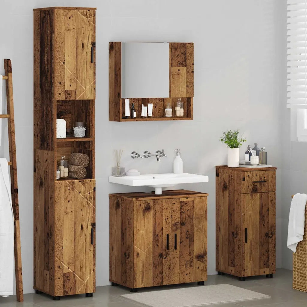Set di mobili per il bagno con cassetto 4 pcs Legno vecchio 3392981