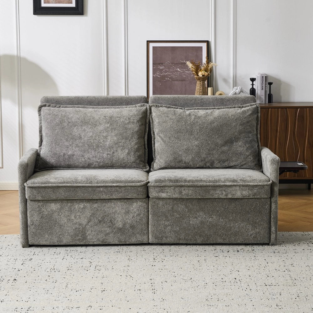 Divano Letto 3 in 1 con Contenitore ¨C MINIMAL ¨C Chenille, Grigio, Schienale Regolabile 5 Posizioni