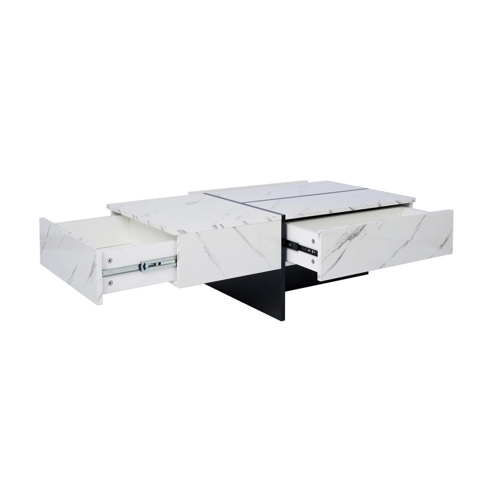 Tavolino da Caff¨¨ con LED ¨C MINIMAL ¨C Effetto Marmo Bianco e Nero, 100x50x34,5cm