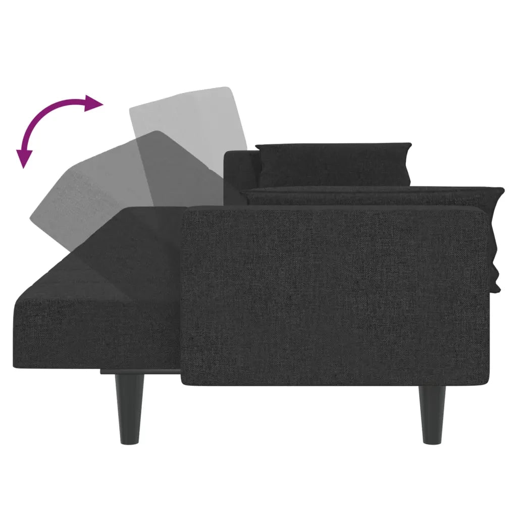 Divano Letto a 2 Posti con 2 Cuscini Nero in Tessuto 375835
