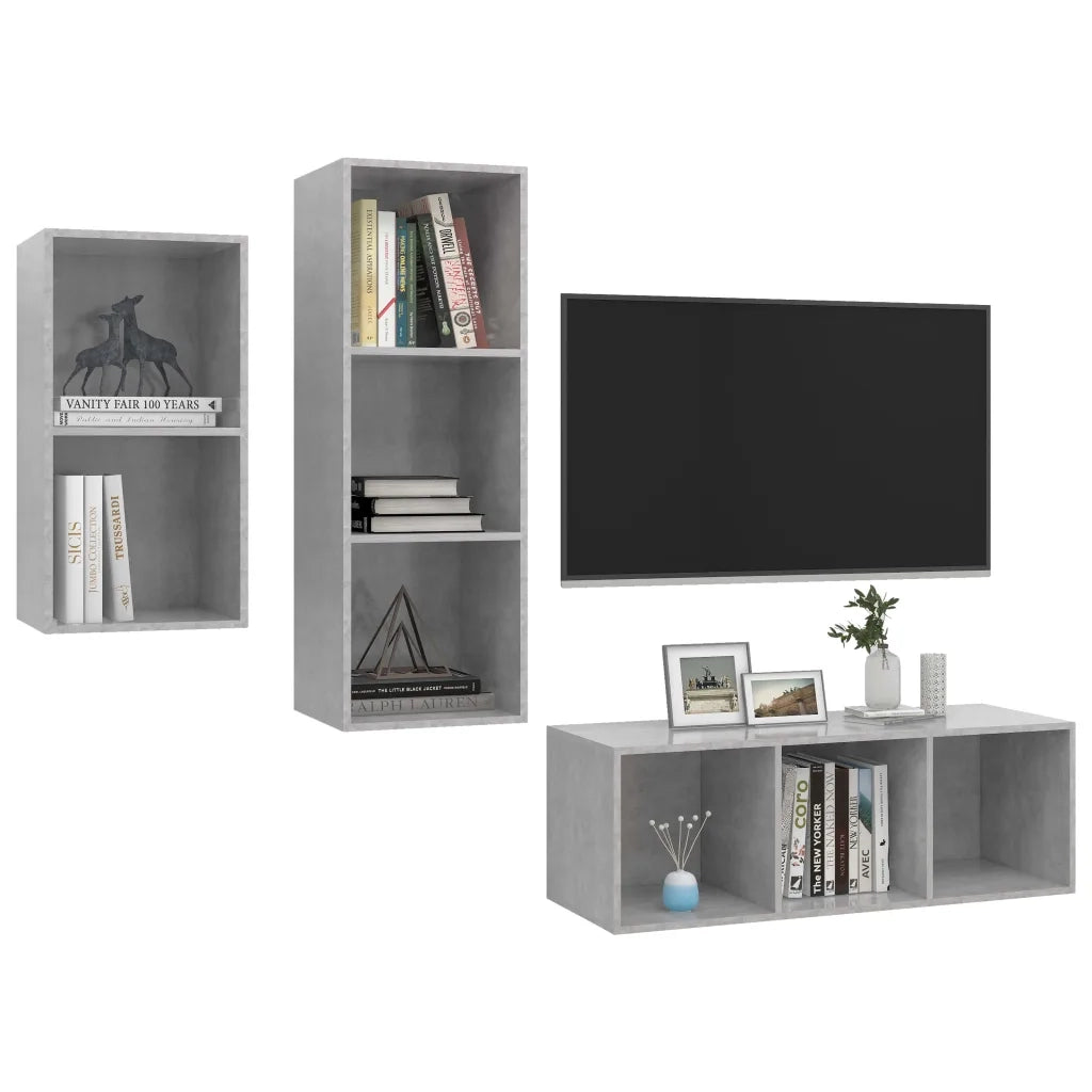 Set Porta TV 3 pz Grigio Cemento in Truciolato  cod mxl 20809