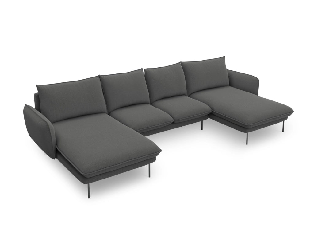 Cosmopolitan Design - Divano panoramico "Vienna" 6 posti in tessuto strutturato grigio scuro 