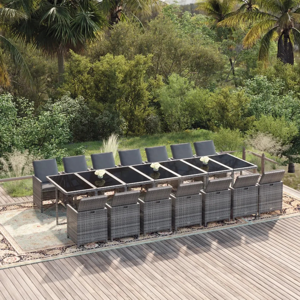 Set da Pranzo per Giardino 15 pz con Cuscini Polyrattan Grigio cod mxl 40265