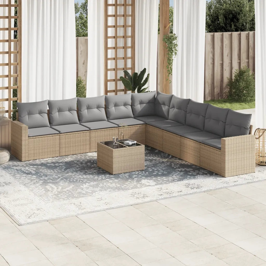 Set Divano da Giardino 10 pz con Cuscini Beige in Polyrattancod mxl 88615