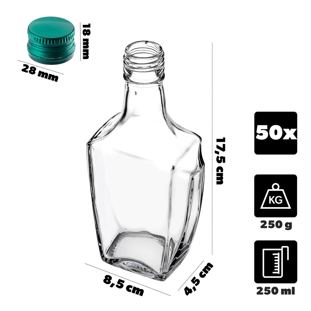 KADAX Bottiglia in Vetro per Tintura 250ml Con Tappo Verde 50pz.