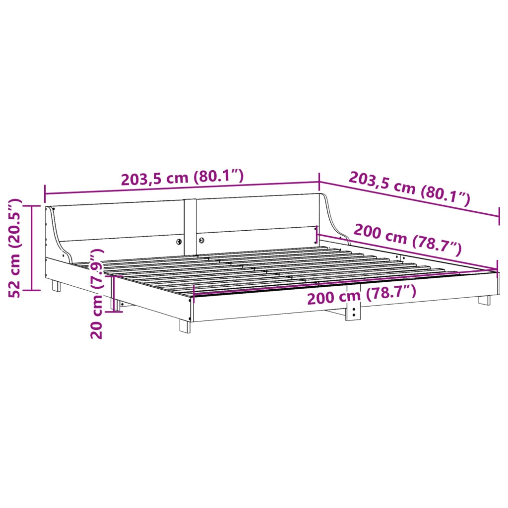 Letto senza Materasso Marrone Cera 200x200 cm in Legno di Pino 3302269