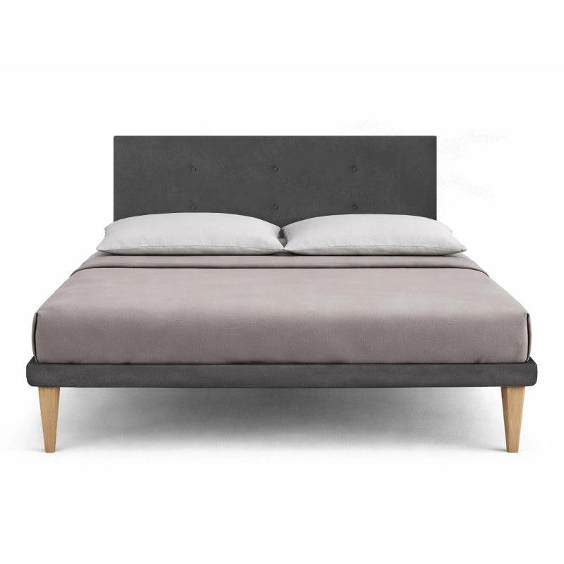 Letto imbottito Letto Matrimoniale alla Francese 140x200 cm Button - Con rete,Microfibra,Grigio