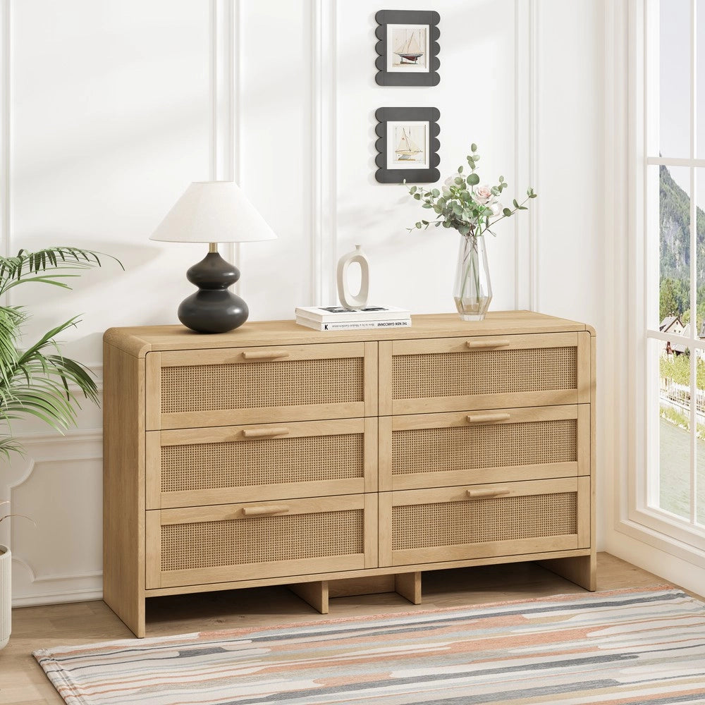Cassettiera ad Angolo in Rattan ¨C MINIMAL ¨C 6 Cassetti, Naturale, 130 cm