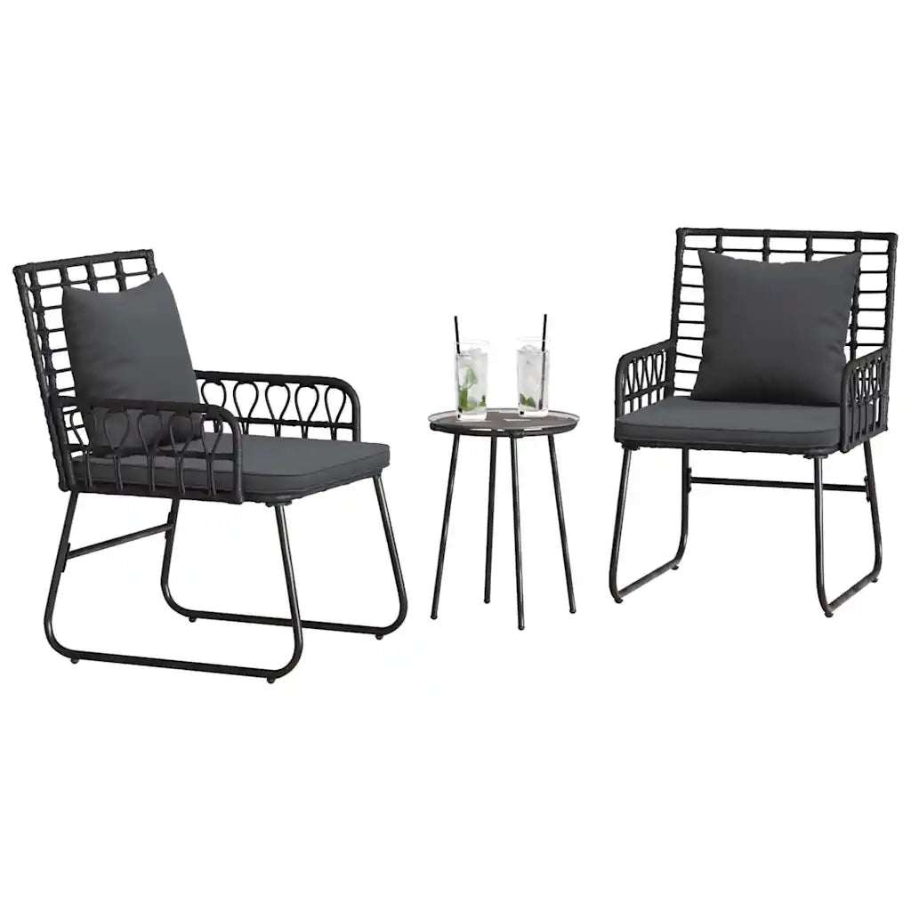 Set da Pranzo per Giardino 3 pz | Set Salotto da Giardino Nero e antracite polyrattan