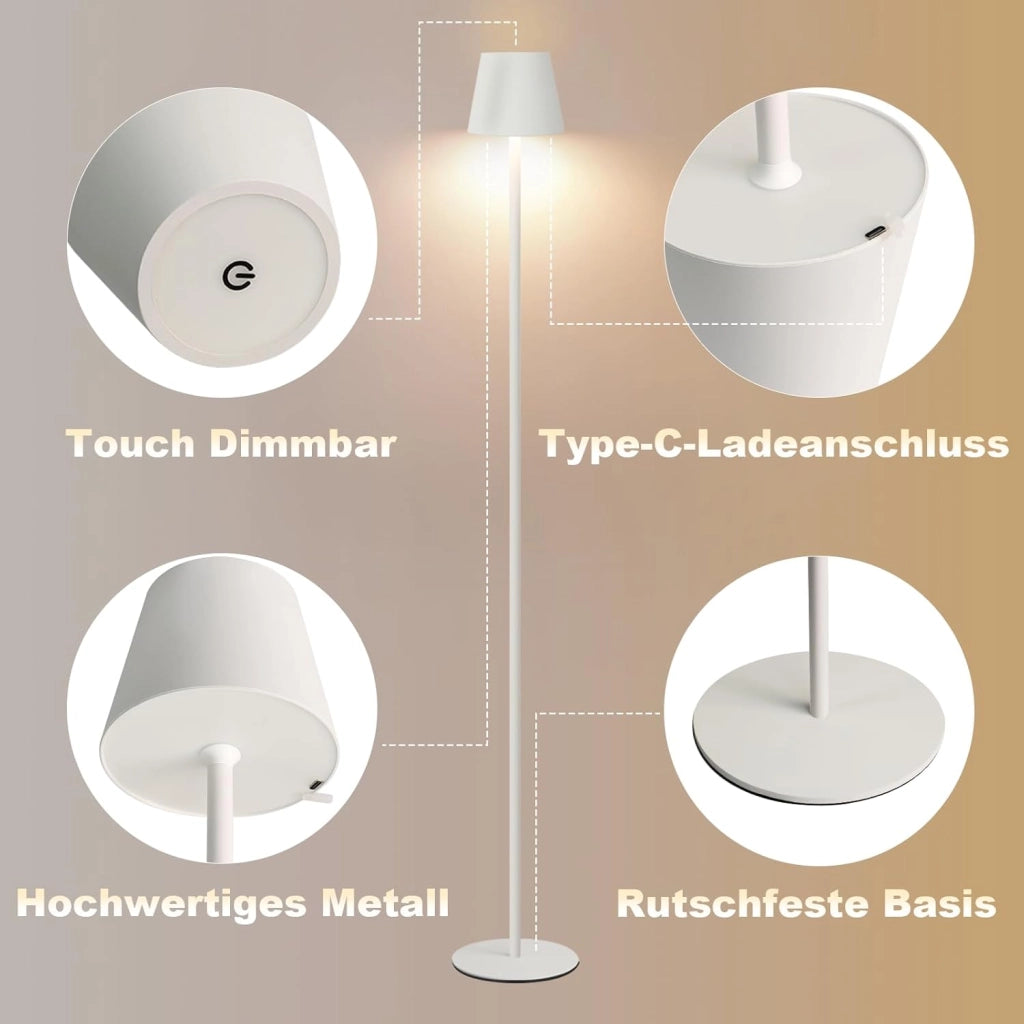 ZMH Lampada da terra LED bianca dimmerabile metallo moderna senza fili 125cm